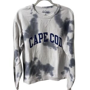 Cape Cod Women's Ribbed Tie Dye Crewneck Sweatshirt Blue White, size S